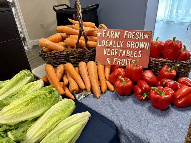 Fresh produce laid out at a community market