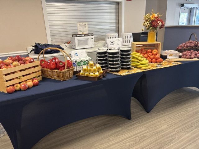 The market set out on tables before residents arrive